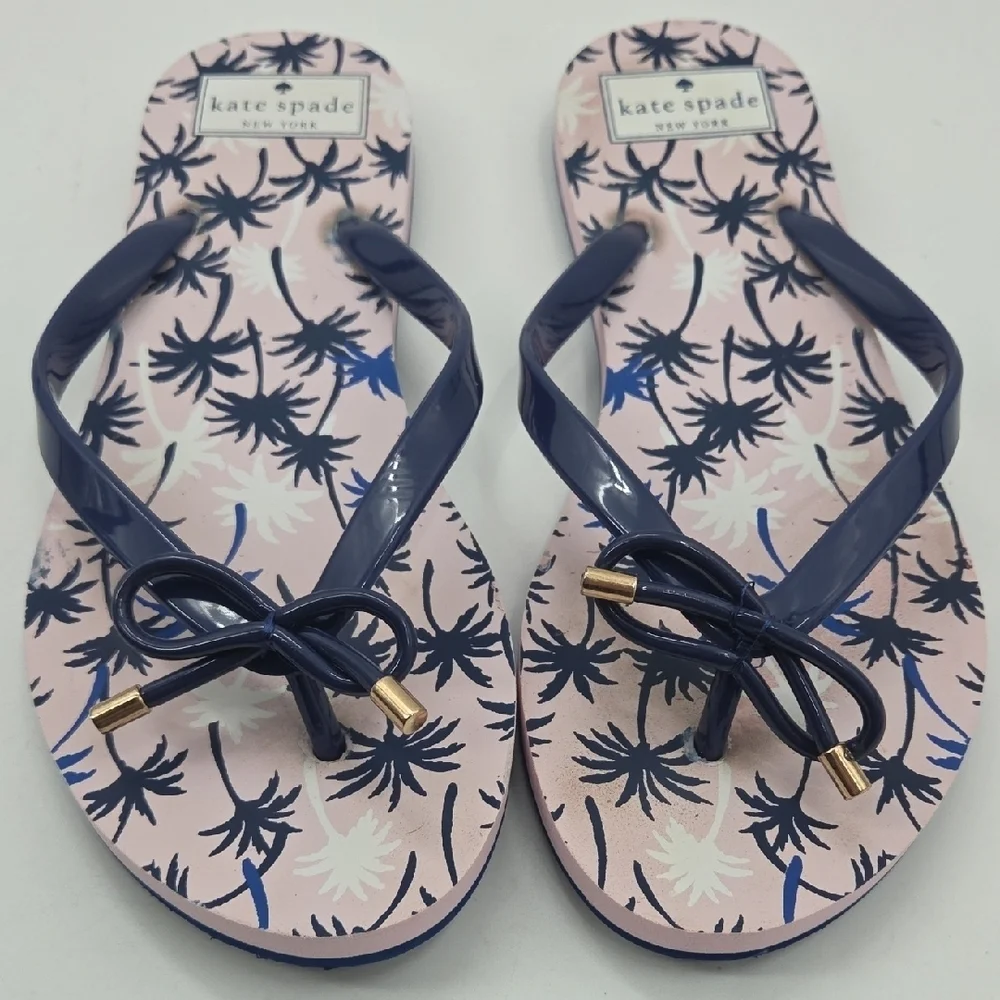 Kate Spade Navy and Pink Palm Sandals